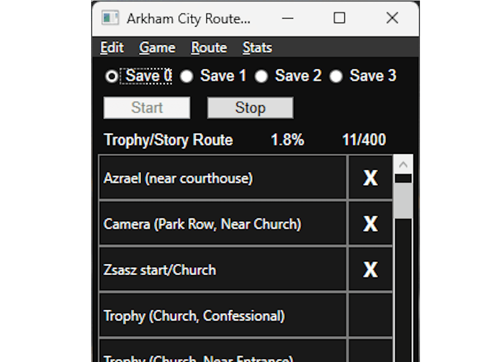 Arkham Speedrun Route Tracker